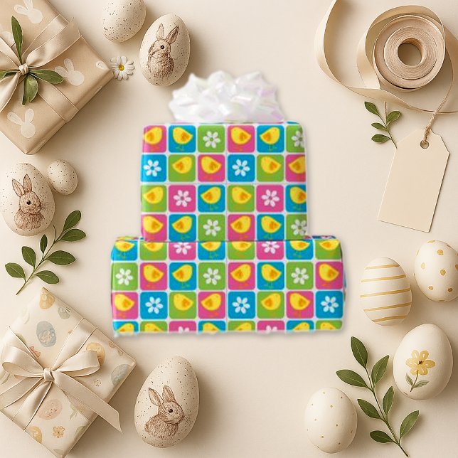 Papier Cadeau Fleurs et poussins de bébé (Créateur téléchargé)