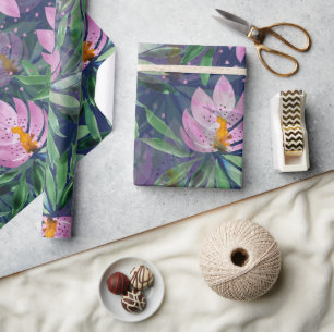 Papier Cadeau Fleurs Fleur Fleur Violet Aquarelle Art