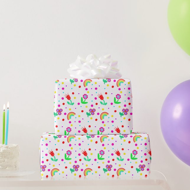 Papier Cadeau Fleurs, Fleurs et Pois (Cadeaux de fête)