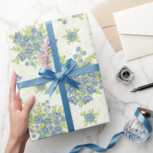Papier Cadeau Fleurs Florales Bleues de Printemps