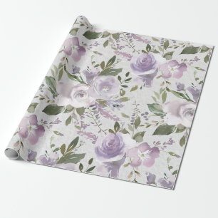 Papier Cadeau Fleurs florales d'aquarelle Lavender Purple Lilac