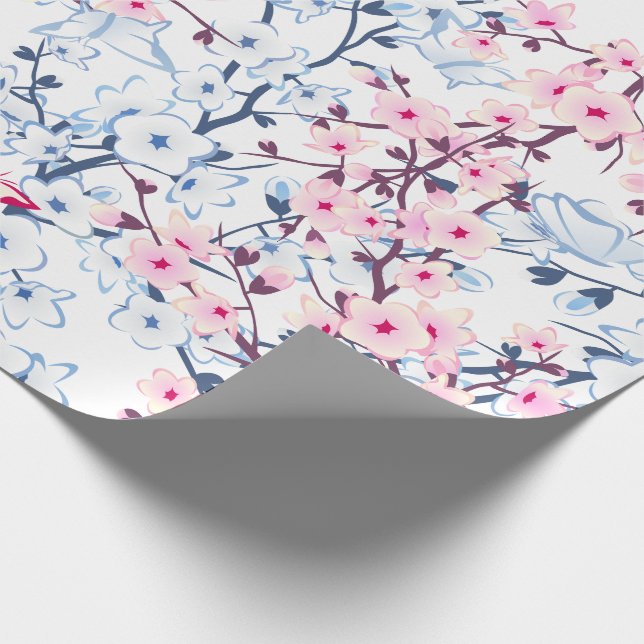 Papier Cadeau Fleurs florales de cerisier rose bleu (Coin)
