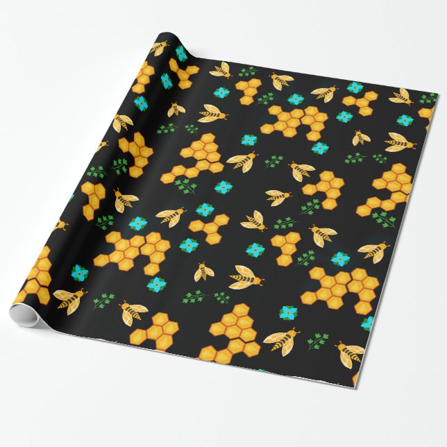 Papier Cadeau Fleurs florales de miel de nid d'abeilles (Déroulé)
