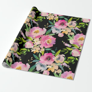 Papier Cadeau Fleurs florales de pêche d'aquarelle lilas rose d