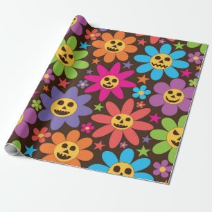 Papier Cadeau Fleurs funky et effrayantes d'Halloween 