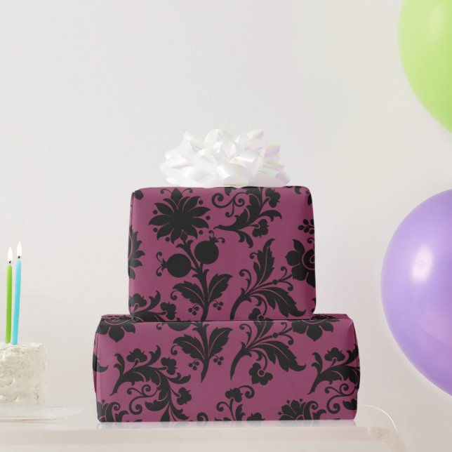 Papier Cadeau Fleurs gothiques roses et noires Motif Halloween (Cadeaux de fête)