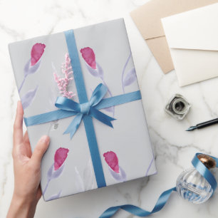 Papier Cadeau Fleurs Gris Rose