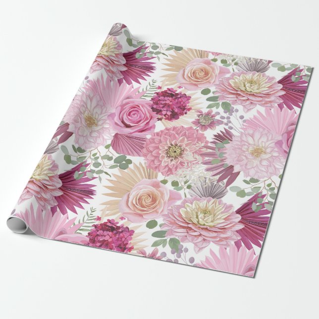 Papier Cadeau Fleurs Jardins Roses Mixtes (Déroulé)