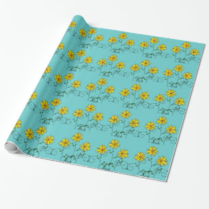 Papier Cadeau Fleurs Jaunes Joyeuses Doodle Art