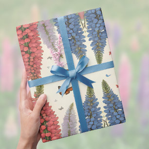Papier Cadeau Fleurs Lupines Papillons Vintage Floral Design