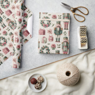 Papier Cadeau Fleurs Luxuriantes avec Casse-Noisette de Fêtes