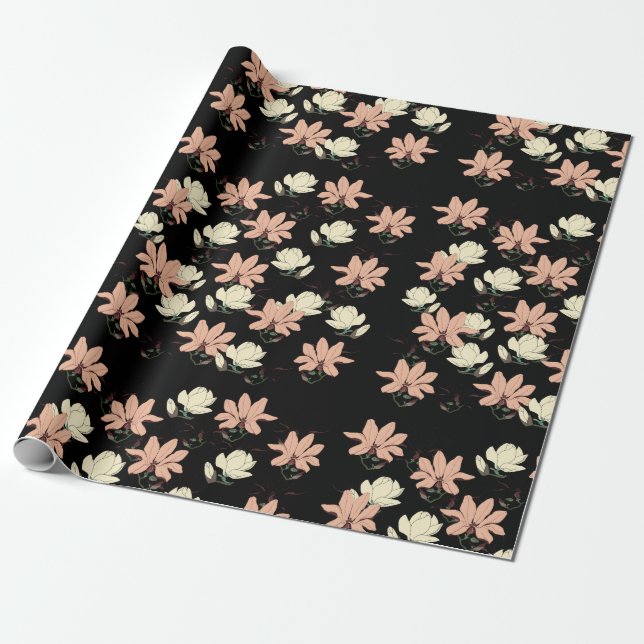 Papier Cadeau Fleurs Magnolia Printemps Personnalisé (Déroulé)