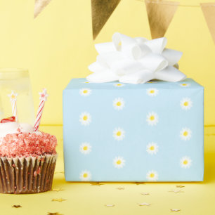 Papier Cadeau Fleurs marguerites bleu clair motif plaisir