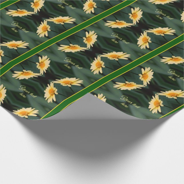 Papier Cadeau Fleurs marguerites jaunes personnalisées (Coin)