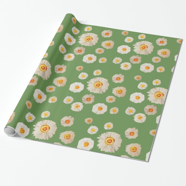 Papier Cadeau Fleurs marguerites Papier à enveloppement brillant (Déroulé)