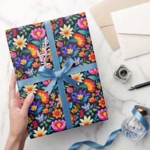 Papier Cadeau Fleurs mexicaines de fiesta carrelées