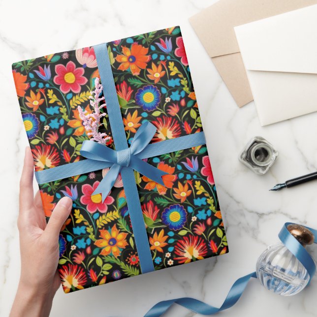 Papier Cadeau Fleurs mexicaines de fiesta carrelées (Cadeaux)