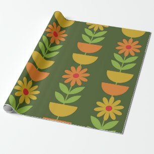 Papier Cadeau Fleurs Mid Mod avec demi-cercles géométriques