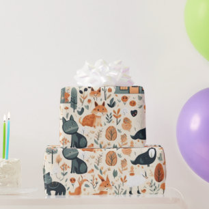 Papier Cadeau Fleurs mignonnes maisons animaux Enveloppement Pap