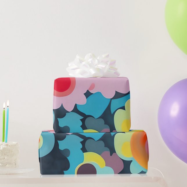 Papier Cadeau Fleurs mod rétro (Cadeaux de fête)