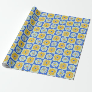 Papier Cadeau Fleurs moisissures du milieu du siècle rétro en bl