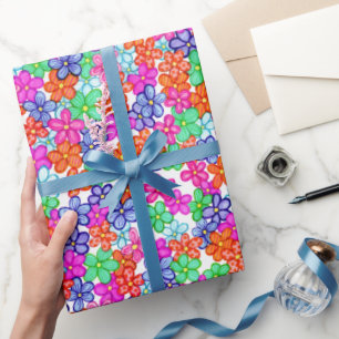 Papier Cadeau Fleurs multicolores Motif d'illustrations florales