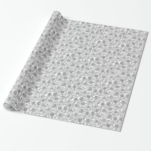 Papier Cadeau Fleurs Noir & Blanc