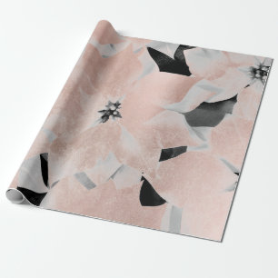 Papier Cadeau Fleurs Noir Blanc Faux Or Blush Métallic Rose