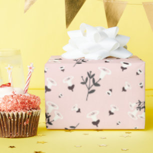 Papier Cadeau Fleurs Noires Blanches Sur Rose