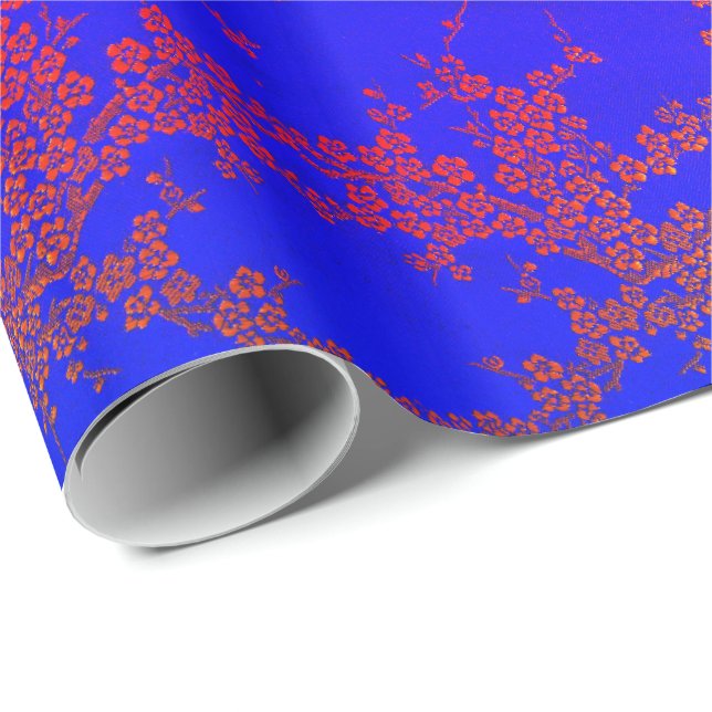 Papier Cadeau Fleurs orientales florales de cerisiers japonais (Coin rond)