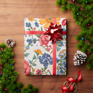 Papier Cadeau Fleurs partout, design coloré,