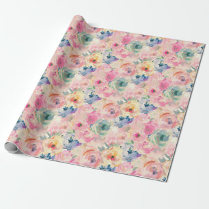 Papier Cadeau Fleurs Pastel Abstraites colorées Motif Floral