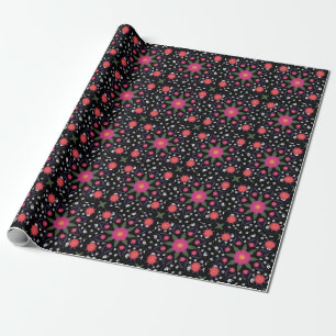 Papier Cadeau Fleurs peintes à la main de Bohème sur le noir
