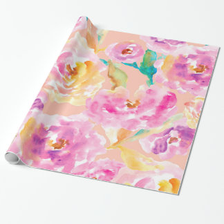 Papier Cadeau Fleurs peintes à la main mignonnes d'aquarelle