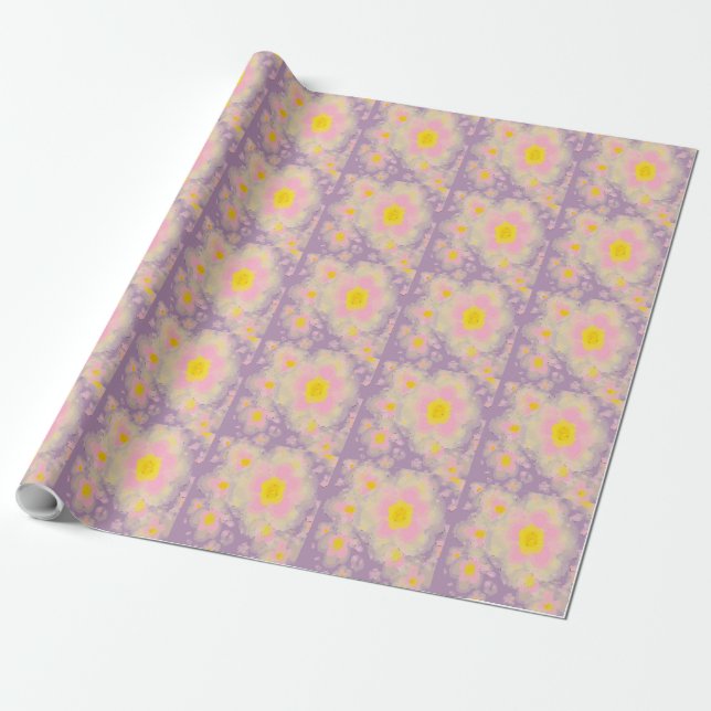 Papier Cadeau Fleurs printanières violet rose jaune (Déroulé)