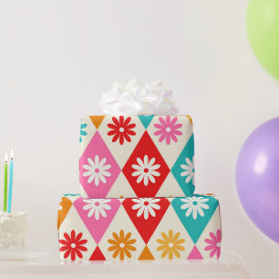 Papier Cadeau Fleurs rétro sur Motif de diamants du milieu du si