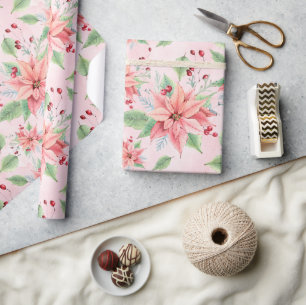 Papier Cadeau Fleurs rose de Noël