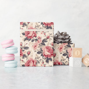 Papier Cadeau Fleurs Rose Poussiéreuse Romantique Vintage