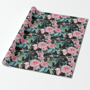 Papier Cadeau Fleurs rose rose floral Aquarelle Enveloppement