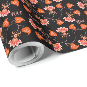 PAPIER CADEAU FLEURS ROSES COMME UN DON POUR VOTRE AMOUREUX