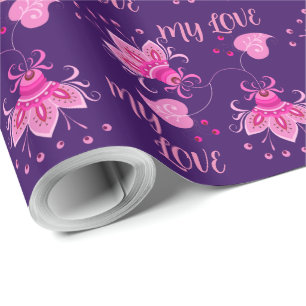 PAPIER CADEAU FLEURS ROSES COMME UN DON POUR VOTRE AMOUREUX