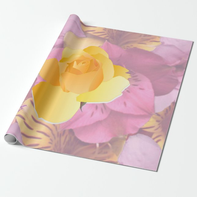 Papier Cadeau Fleurs roses douces Papier à enveloppement rose ja (Déroulé)