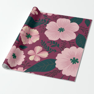 Papier Cadeau Fleurs roses douces sur fond marron profond