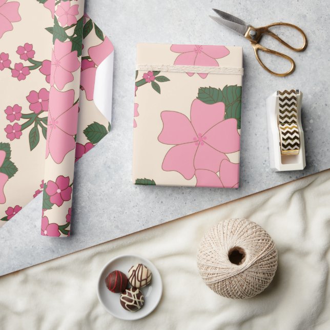 Papier Cadeau Fleurs Roses, Motif Floral, Motif De Fleurs (Artisanat)