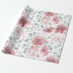 Papier Cadeau Fleurs Roses poussiéreuses Motif Élégant Moderne