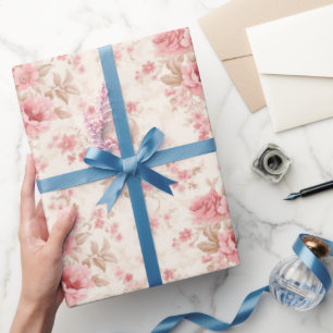 Papier Cadeau Fleurs roses tendres