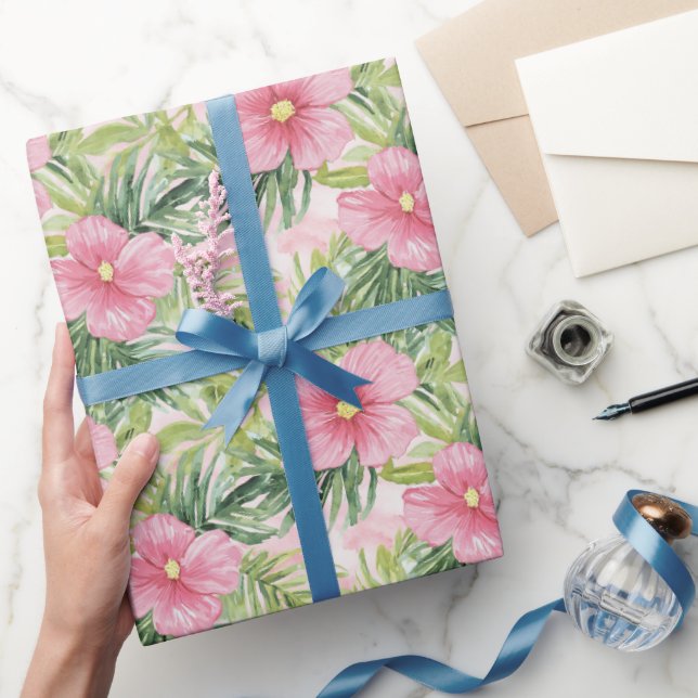 Papier Cadeau Fleurs roses tropicales (Cadeaux)