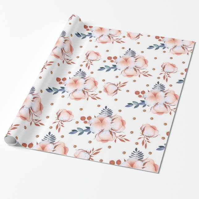 Papier Cadeau Fleurs Roses Vierges (Déroulé)