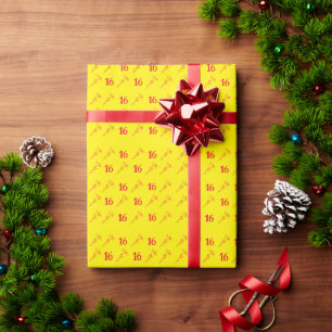 Papier Cadeau Fleurs rouge vif et jaune 