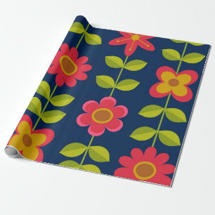 Papier Cadeau Fleurs rouges de style moderne du milieu du XXe si